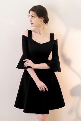 Black Short Homecoming Dress Aline with Bell Sleeves cg13319