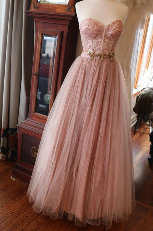 Rosa langes Ballkleid mit Herzausschnitt cg13345