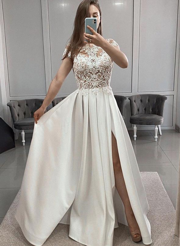 White lace long prom dress white evening dress cg13367