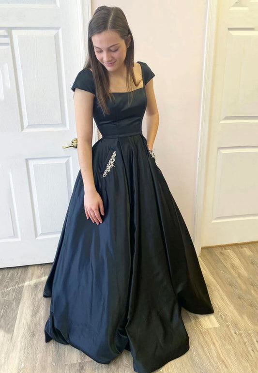 Langes Satin-Ballkleid, blaues Abendkleid, cg13373