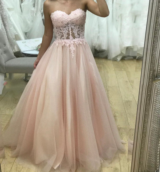 ROSA TÜLLSPITZE LANGES BALLKLEID ROSA ABENDKLEID cg13375