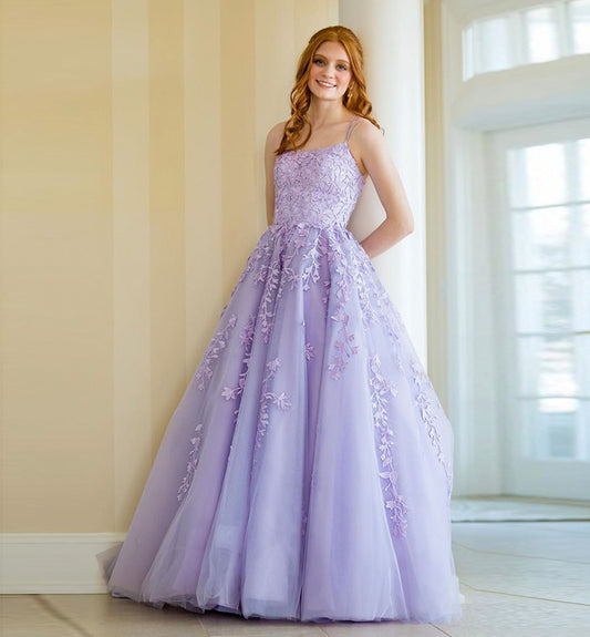 Lila langes Ballkleid aus Spitze Lila Abendkleid cg13392