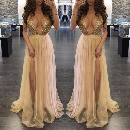 Langes Chiffon-Ballkleid mit tiefem Ausschnitt, V-Ausschnitt, Riemchen und überkreuztem Rücken, cg13432