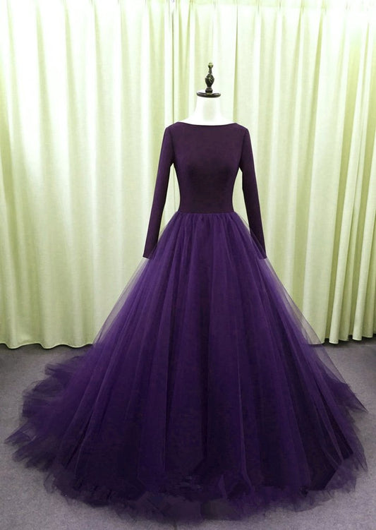 Langes Ballkleid, wunderschönes Ballkleid aus Spandex und Tüll, lila Partykleid cg13445