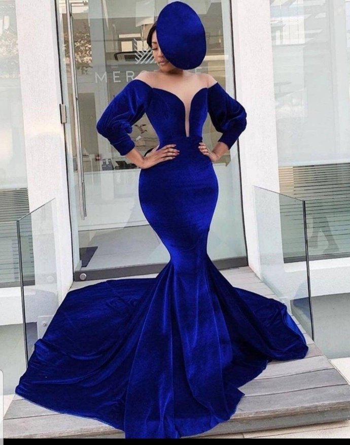 Royal Blue Velvet Mermaid Prom Dresses cg13459