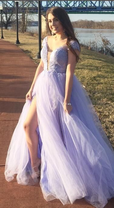 lavender long prom dresses, off the shoulder long prom dresses with side slits, party dress cg13482