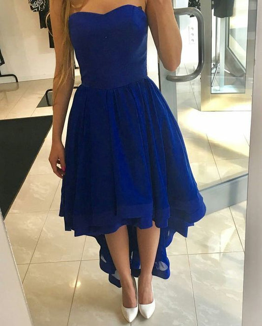 Königsblaues High Low Trägerloses Sweetheart Abendkleid, Ballkleid cg13518