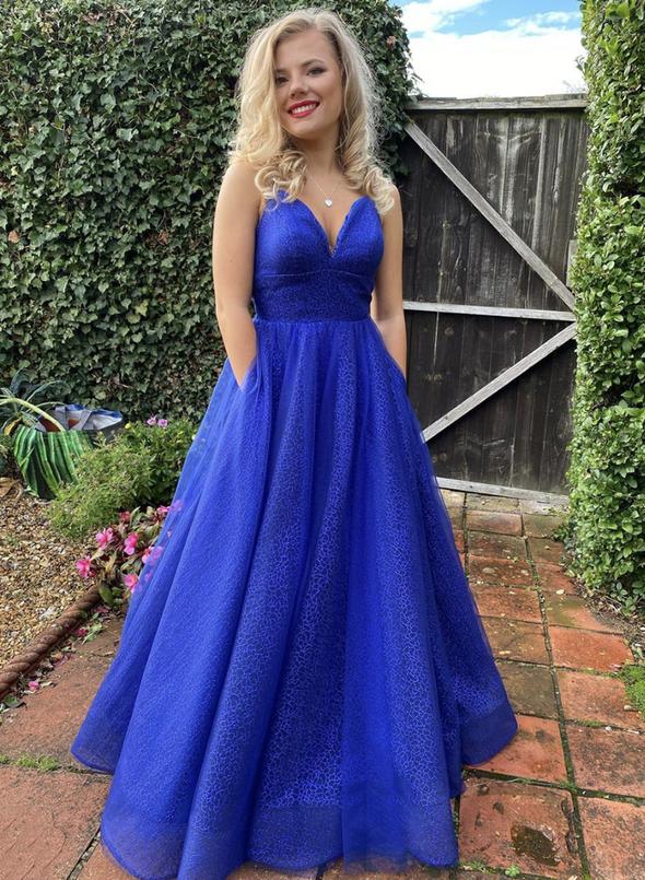 Blue tulle sequins long prom dress evening dress cg13561