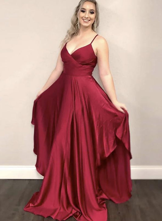 Burgunderrotes A-Linien-Ballkleid mit unregelmäßigem Schnitt, Abendkleid cg13562