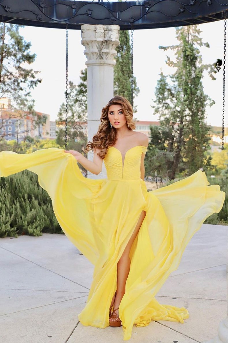 Yellow chiffon long prom dress yellow chiffon evening dress cg13566