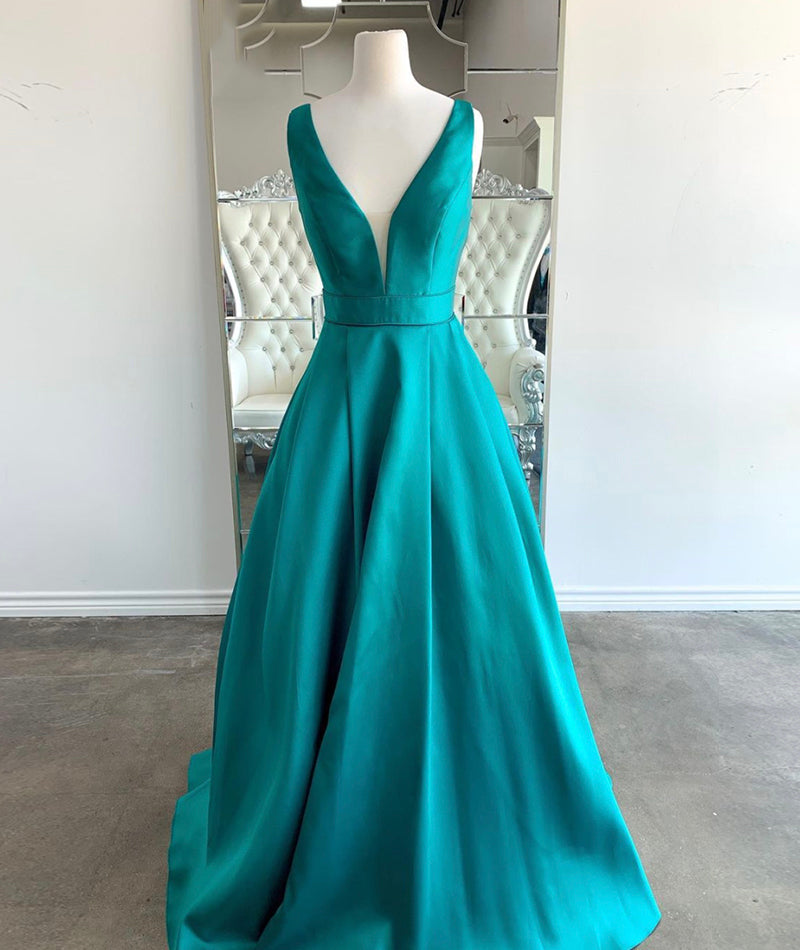SIMPLE V NECK SATIN LONG PROM DRESS EVENING DRESS cg13568
