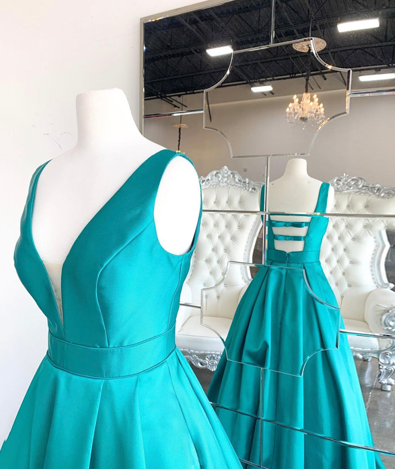 SIMPLE V NECK SATIN LONG PROM DRESS EVENING DRESS cg13568
