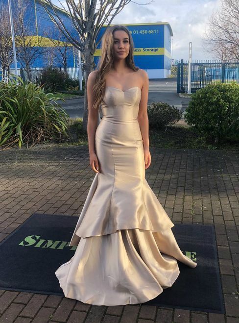 Champagne Mermaid Satin Sweetheart Long Prom Dress cg13587