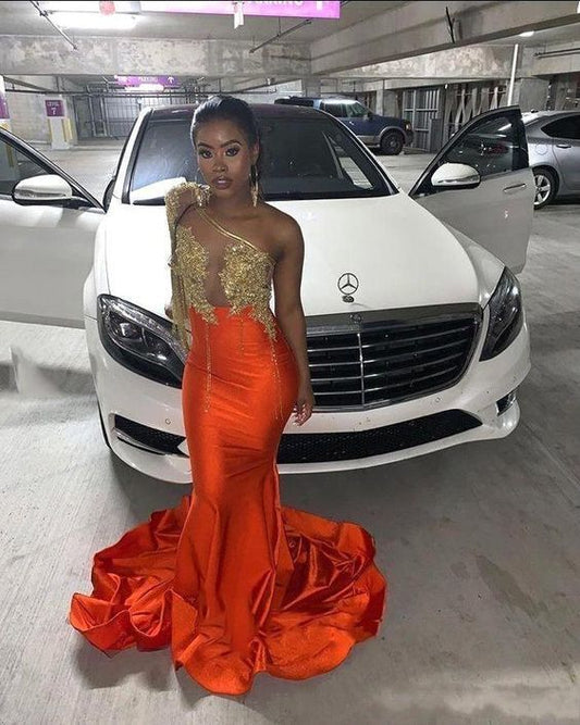 Orange Einzigartiges langes Ballkleid Abendkleid mit Schleppe cg13588