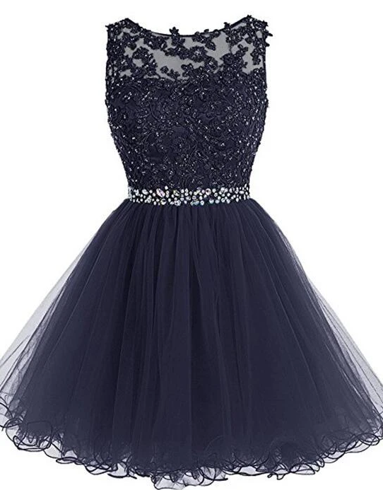 Lovely Tulle Short Homecoming Dress With Beadings,Lace Applique Formal Dress cg13603