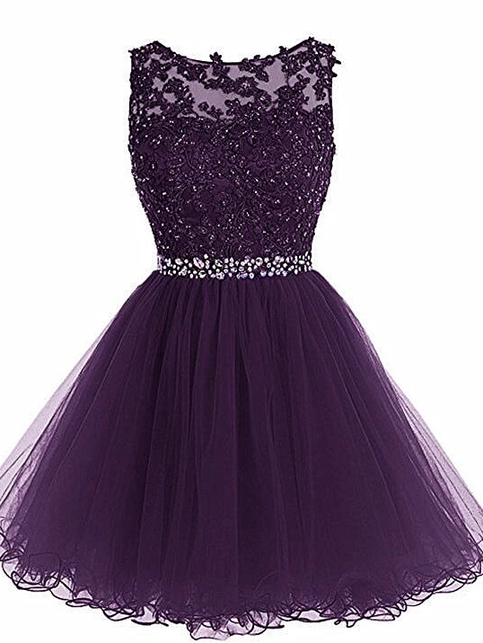 Lovely Tulle Short Homecoming Dress With Beadings,Lace Applique Formal Dress cg13603