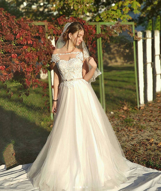 Champagnerfarbenes langes Ballkleid aus Spitze, Abendkleid, cg13608
