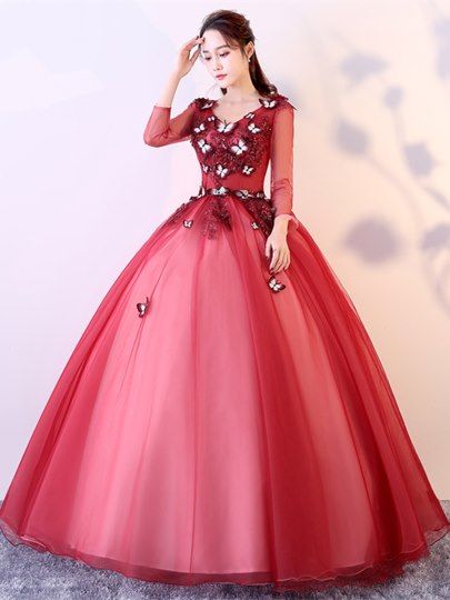 Appliques V-Neck Flowers Quinceanera prom Dress cg13627