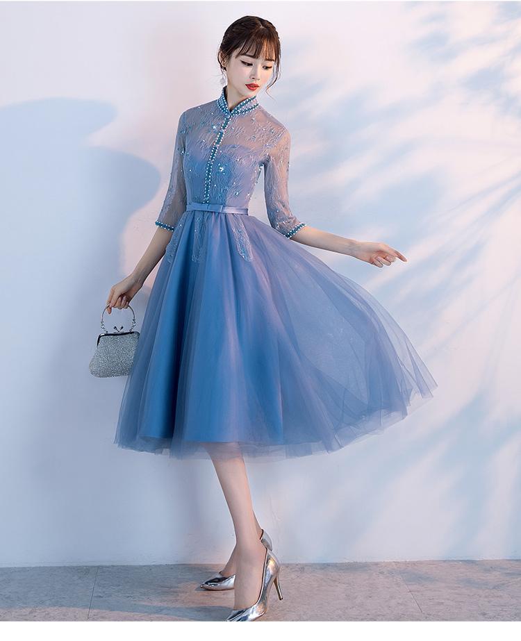 Beautiful Blue Knee Length Beaded Homecoming Dress cg13635