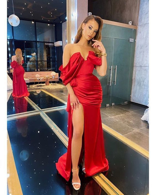 Schulterfreies Ballkleid mit Schlitz, Meerjungfrauen-Ballkleid cg13664