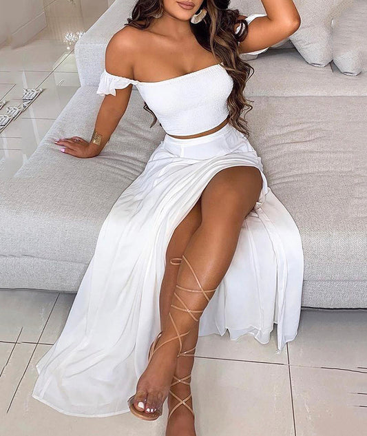 Weißes zweiteiliges Ballkleid, weißes Chiffon-Abendkleid, cg13676
