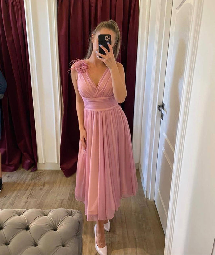 PROM DRESS PINK V NECK TULLE SHORT PROM DRESS PARTY DRESS cg13677