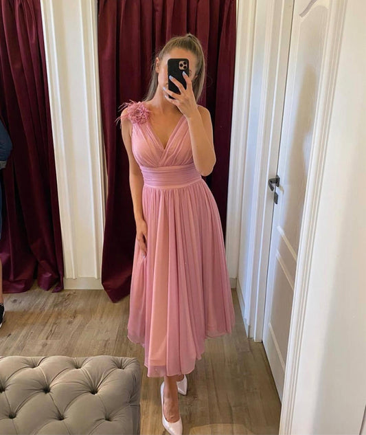 Ballkleid, rosa, V-Ausschnitt, Tüll, kurzes Ballkleid, Partykleid, cg13677