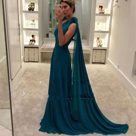 Günstige Grüne Ballkleider 2020 Eine Schulter Einfache Chiffon vestidos de fiesta de noche Abend Party Kleid cg13683