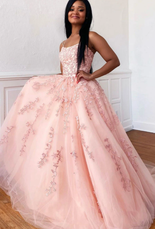 Langes Ballkleid aus rosa Tüllspitze, formelles Abendkleid aus rosa Spitze, cg13704