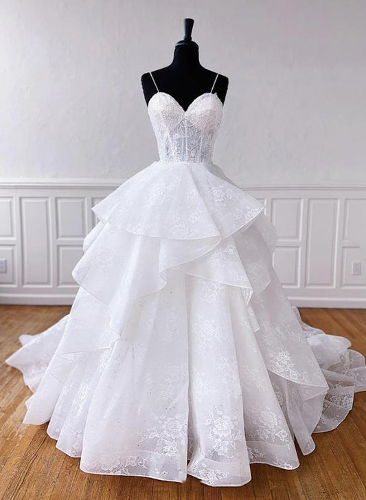 Langes Ballkleid aus weißer Tüllspitze, formelles Kleid, cg13723