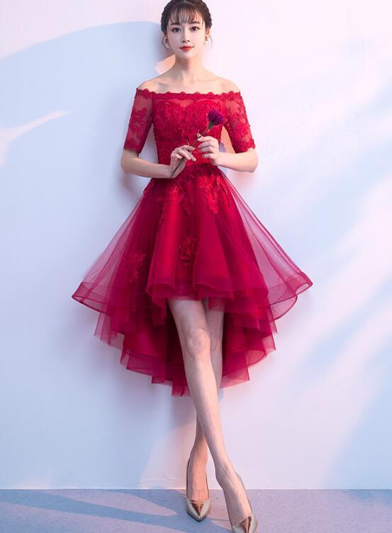 Chic Wine Red Round Party Dress 2021, High Low Tulle Prom Dress cg13724