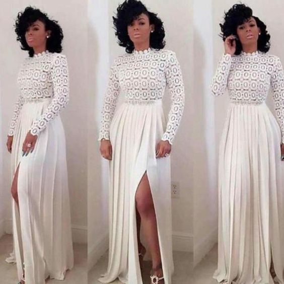 White Long Prom Dress With Sleeves cg13728