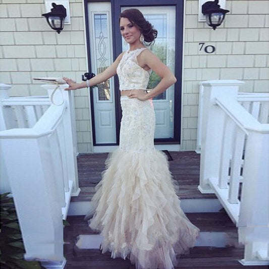 2 Stück Ballkleider O-Ausschnitt Ärmellos Sexy Pailletten Applikationen Perlen Meerjungfrau Party Abendkleid cg13747