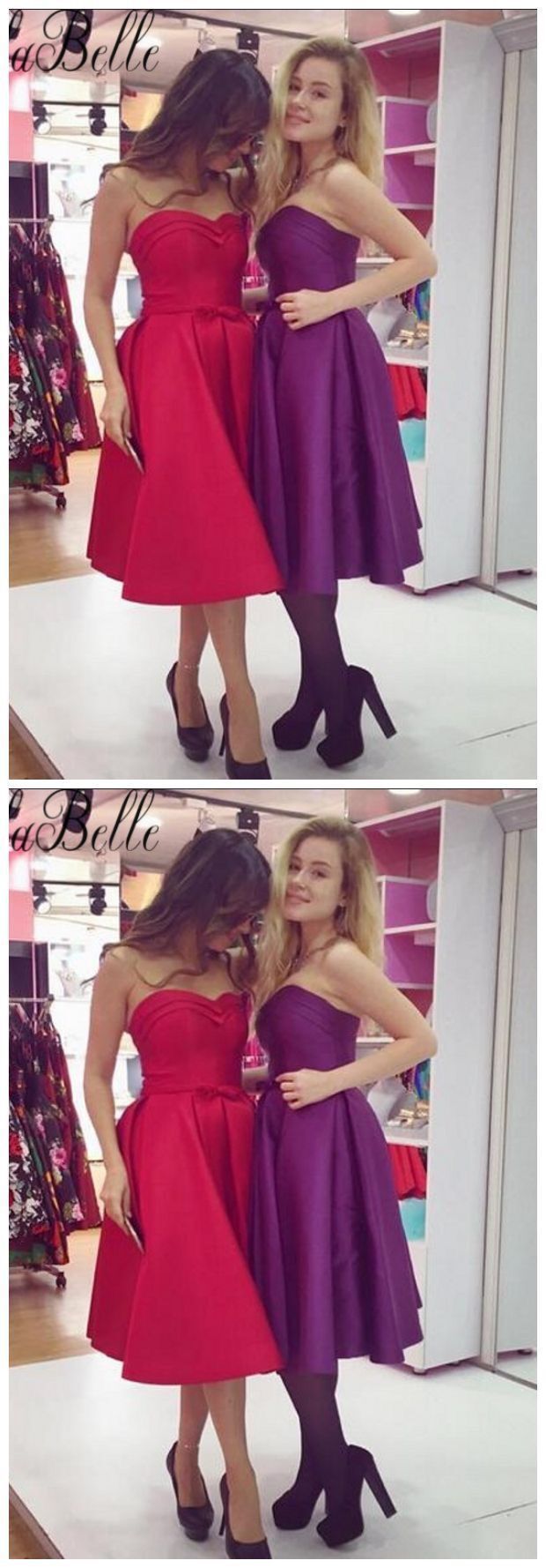 A Line Red Satin Dresses Knee Length Homecoming Dresses cg13756