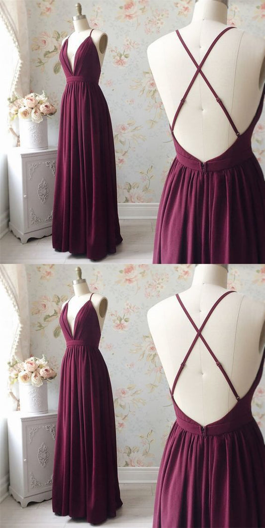 Burgunderrotes bodenlanges, rückenfreies A-Linien-Ballkleid, sexy Abend- und Partykleid cg13767