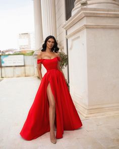 Red Long Evening prom Dress with Side Slit cg13779