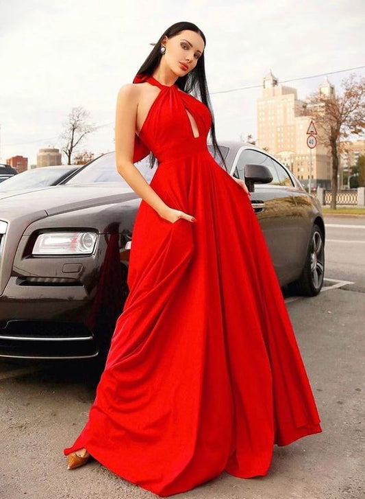 Rotes langes Ballkleid mit hängendem Halsausschnitt und offenem Rücken, Brautjungfernkleid cg13780