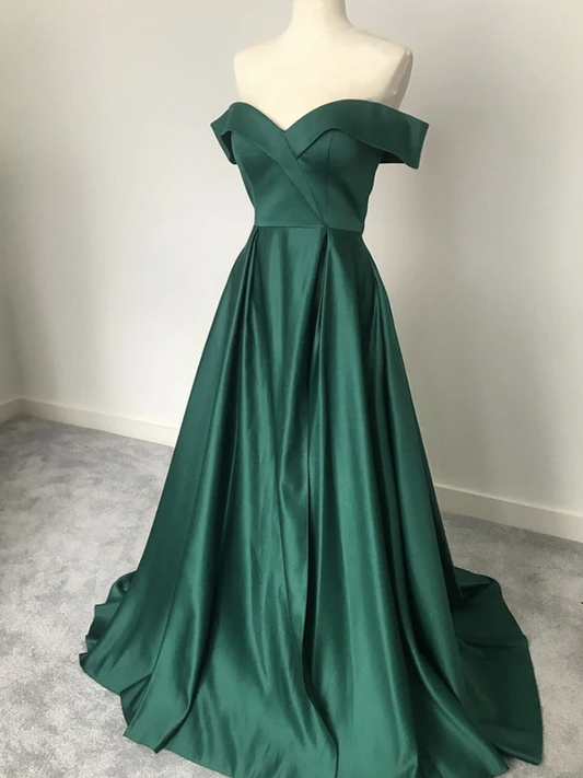 Grünes langes Ballkleid aus Satin, schlichtes Abendkleid, cg13781