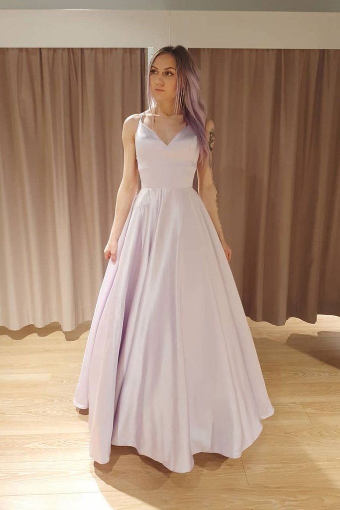 SIMPLE LIGHT PURPLE SATIN LONG PROM DRESS PURPLE FORMAL DRESS cg13902