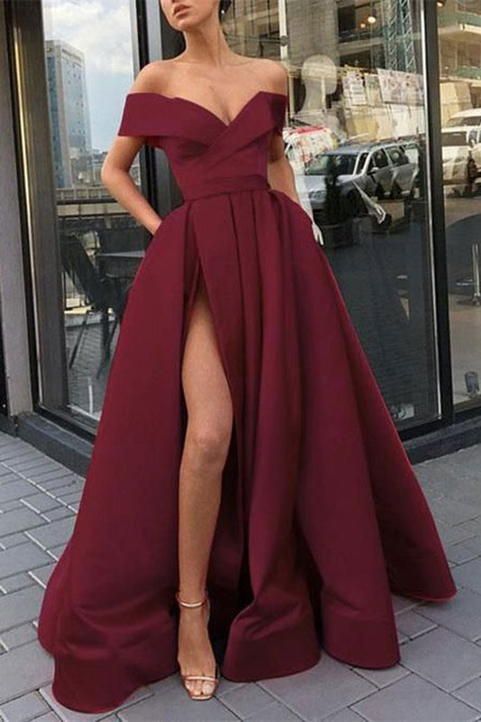 Schlichtes, langes Ballkleid aus weinrotem Satin, weinrotes Brautjungfernkleid, cg13932