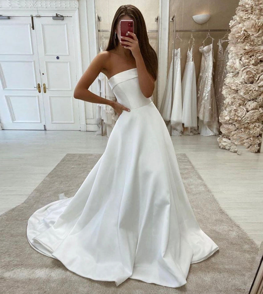 WHITE SATIN LONG PROM DRESS EVENING DRESS cg13933