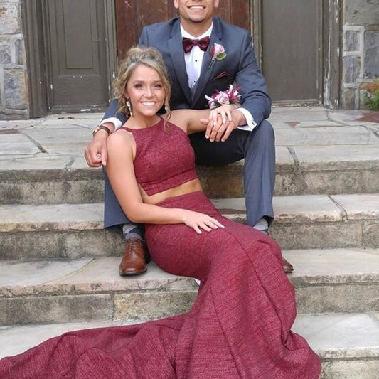 2019 Zweiteiliges Burgunder-Ballkleid Günstiges langes Kleid cg1394