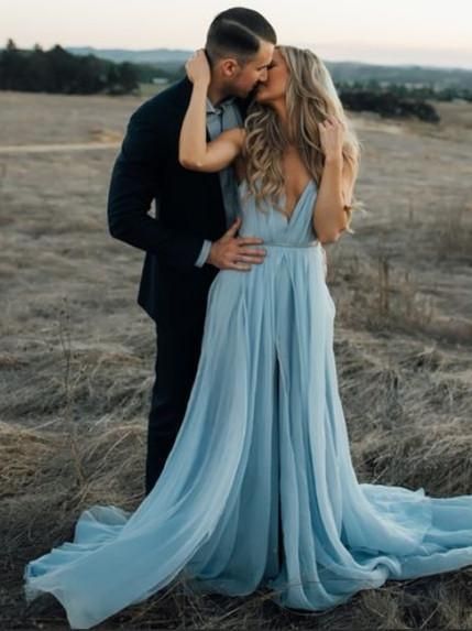 Sexy Chiffon Abendkleid mit tiefem V-Ausschnitt, lange Ballkleider cg1400