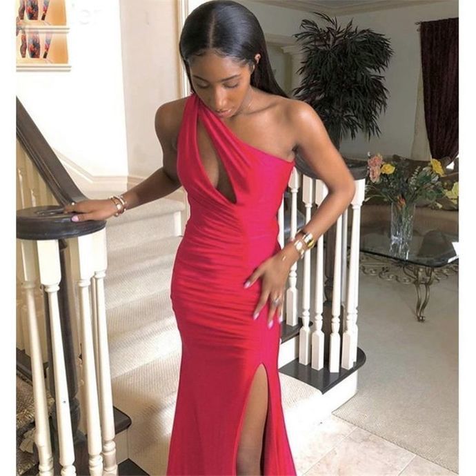 One Shoulder Slit Mermaid Long Evening Dress Prom Dress cg14001