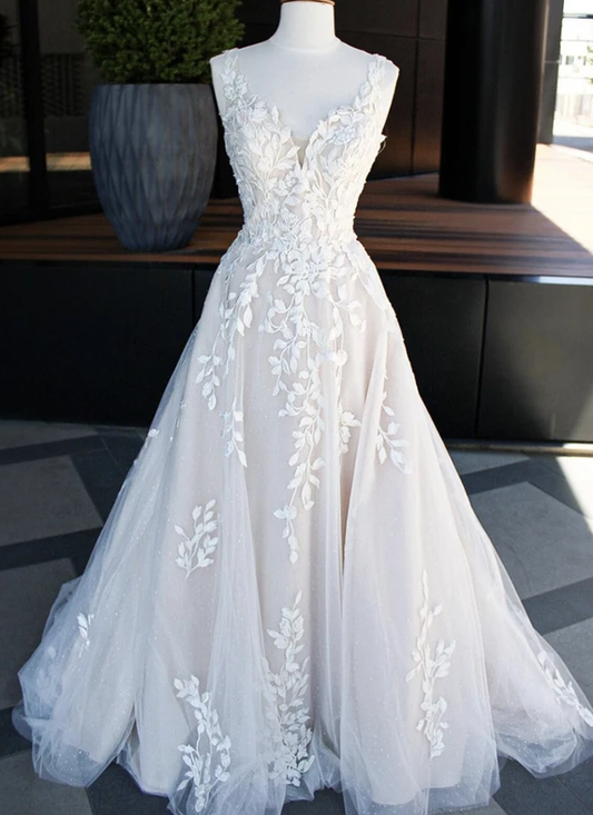 A-Linie Tüll Spitze langes Ballkleid Abendkleid cg14015