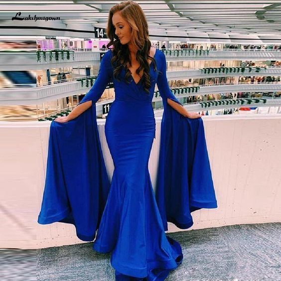 Women Mermaid Eeveing Gowns Party prom Dress Long Sleeves cg14032