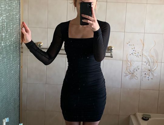 Black Long Sleeve Mesh Party Dress homecoming dress cg14056
