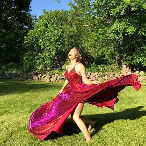 Sequin Prom Dress Red Straps Ball Gown cg14060