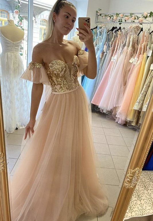 Stilvolles langes Ballkleid mit Tüll-Pailletten, Abendkleid cg14073