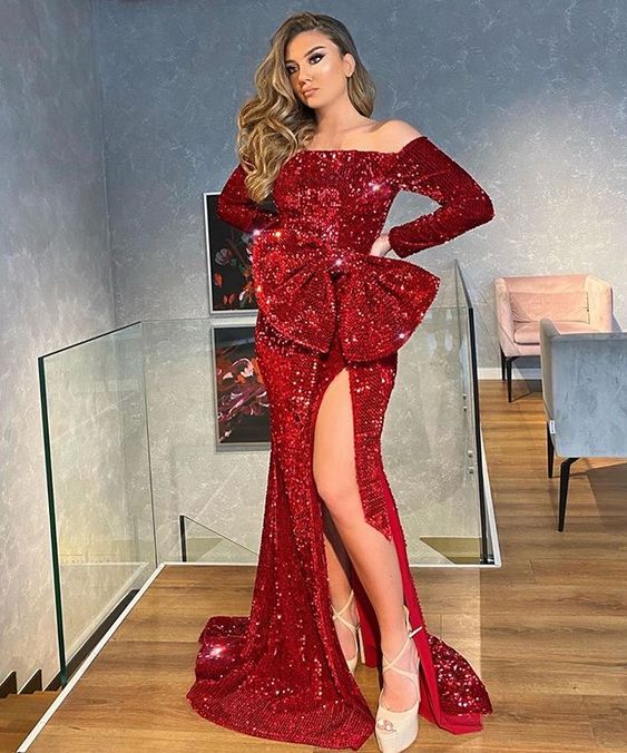 sequin Prom Dresses long gown bowknot cg14097